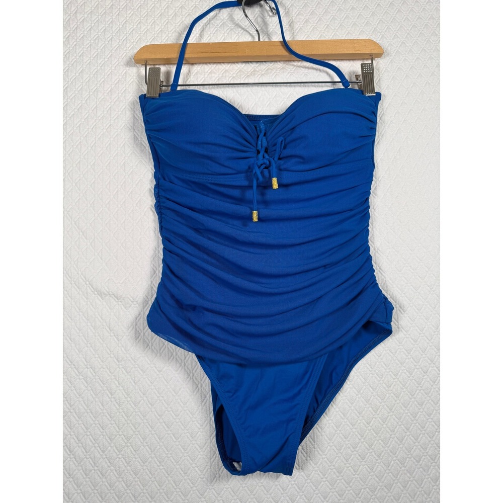 Lauren Ralph Lauren Womens‎ Sz 8 Royal Blue Ruched One Piece Halter Swimsuit